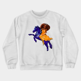 Black anime princess on horse ! A beautiful black girl with Afro hair, brown eyes, Cherry pink lips and dark brown skin. Hair love ! Crewneck Sweatshirt